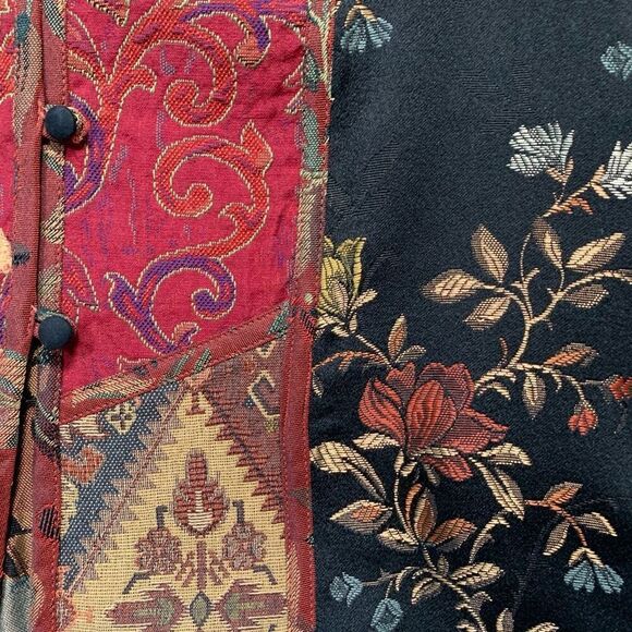 Vintage Coldwater Creek Vest Burgundy Floral Jacquard Tapestry Patchwork Asian - Picture 8 of 10